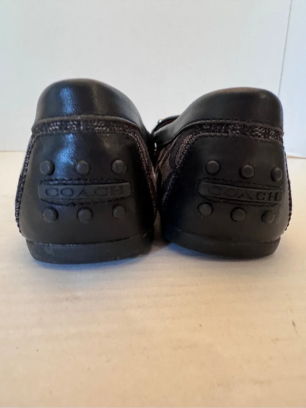 Coach Crosby Driver Loafers Signature Jacquard Turnlock Black Grey Shoes Size 7B